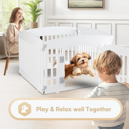 Simple Deluxe 24" 4-Panel Dog Playpen, Durable Pet Playpen with Secure Locking Door for Puppies & Small/Medium Dogs, Portable & Foldable Pet Fence, White
