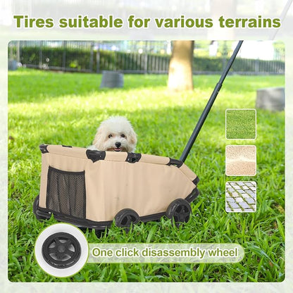 Foldable Pet Wagon with Handle, Pink and Black, Rolling Dog Stroller Cart (Khaki)