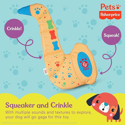 Fisher-Price for Pets SaxBone Rip and Reveal Dog Toy, Flattie Style with No Stuffing, Stuffing-Free with Bonus Toy Inside