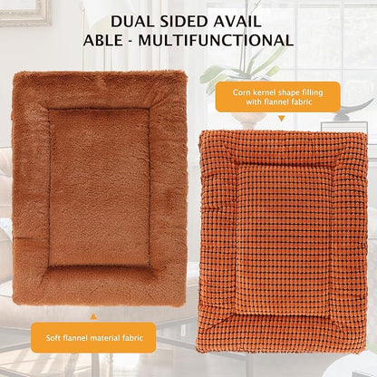 Reversible Dog Bed Mat with Plush and Corn Velvet,Soft Warm Pet Cushion, Dual Purpose Washable Sleeping Mattress Bed for Small Medium Large Dog and Cat XB004 (48"*30", Orange)