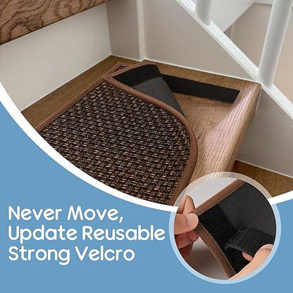 GOYLSER Peel and Stick Stair Treads with Rubber Backed Pack of 15, Jute Stair Rug Staircase Step Treads, Reusable Stair Pads Step Mats for Bare Feet, 30"x8", Light Brown