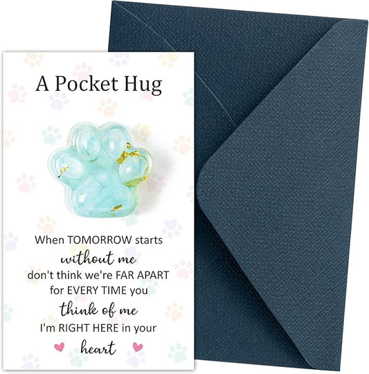 Loss of Pet Sympathy Gift - Blue Crystal Mini Paw Pocket Hug with Memorial Card Envelope Remembrance Bereavement Gift for Loss of Dog Cat Sympathy Favor Adult Pet Lover Stress Relief Supply