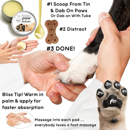 The Blissful Dog Paw Butter, Moisturizer for Dry Paw Pads, Softens and Protects a Rough Paw in Winter, Versatile, Lick-Safe Dog Pad Balm, 8 oz.
