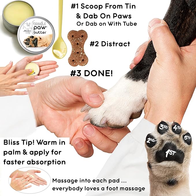 The Blissful Dog Paw Butter, Moisturizer for Dry Paw Pads, Softens and Protects a Rough Paw in Winter, Versatile, Lick-Safe Dog Paw Pad Balm