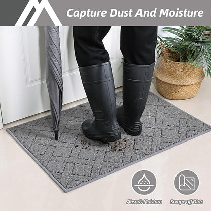 COSY HOMEER Door Mat Indoor Entrance, Non-Slip Absorbent Doormat for Front Door, Low-Profile Entryway Mat for Dirty Paws, Washable Dirt Trapper Mats (24"x36", Grey)