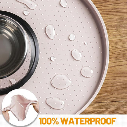 Hubulk 100% Waterproof Silicone Pet Feeding Mat with Raised Edge for Food and Water, Dog Bowl Mats, Cat Bowls Placemat with High Lip Protects Floor for Cats and Dogs (White Sand, 32" L x 24" W)