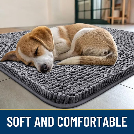 Smiry Dog Door Mat for Muddy Paws 70x32, Absorbs Moisture and Dirt Doormat, Non-Slip Washable Quick Dry Chenille Front Door Mat Indoor Entrance, Entryway Carpet for Inside Floor, Dark Grey