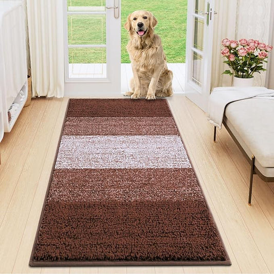 Smiry Dog Door Mat for Muddy Paws, Absorbs Moisture and Dirt, Low-Profile Entryway Mat with Non-Slip Backing, Entry Indoor Outdoor Doormat for Inside Floor (47x20 Inches, Brown, Striped)
