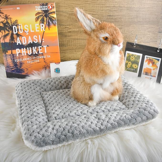 Small Animal Bed Mat, Soft & Warm, Suitable for Guinea Pig, Hamster, Rabbit, Rat and Bearded Dragon (X-Large(13.3''x9.4''), Mesh Grey)
