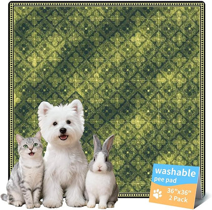 Dog Pee Pads Training Pads Upgrade Triple Thickness All-Purpose Super Absorbent & Leak-Proof, Quick Dry and Leak-Proof and Odor Control (Green/Multi, 36" x36"x2PCS)