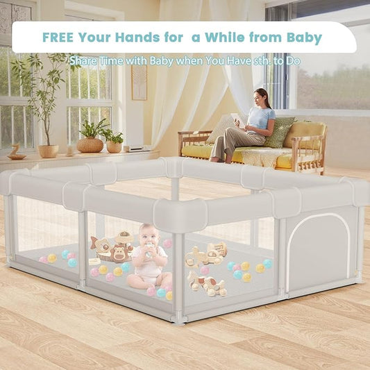 Baby Playpen Baby Playard, Play Pen for Babies and Toddlers with Gate, 50x50 Fence, Sturdy Safety Playpen, Indoor & Outdoor Kids Activity Center (Pack of 2)