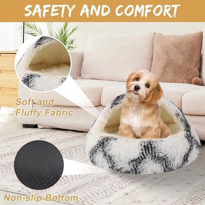 Dog Beds for Small Dogs, Cat Bed Cave, Washable Cute Cat Bed, Cozy Nook Pet Bed for Dogs or Cats, Anti-Slip Puppy Bed Fits up to 12 lbs Pets(Grey-White, 20" x 20")