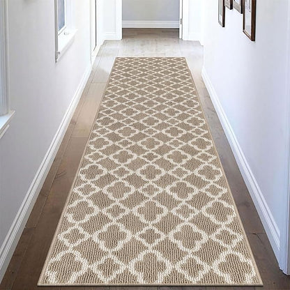 U'Artlines Long Runner Rug for Hallway 2×8feet Non Slip Kitchen Floor Carpet Runners Beige Geometric Pattern Machine Washable Area Rug for Entryway Bathroom