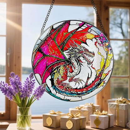 Stained Glass Window Hanging, Stained Glass Suncatcher, Dragon Sun Catcher, Window Hanging Decor, Dragon Gift, Gifts for Fathers Day, Christmas or Birthday Gift, Gifts for Him Dad Grandfather Son