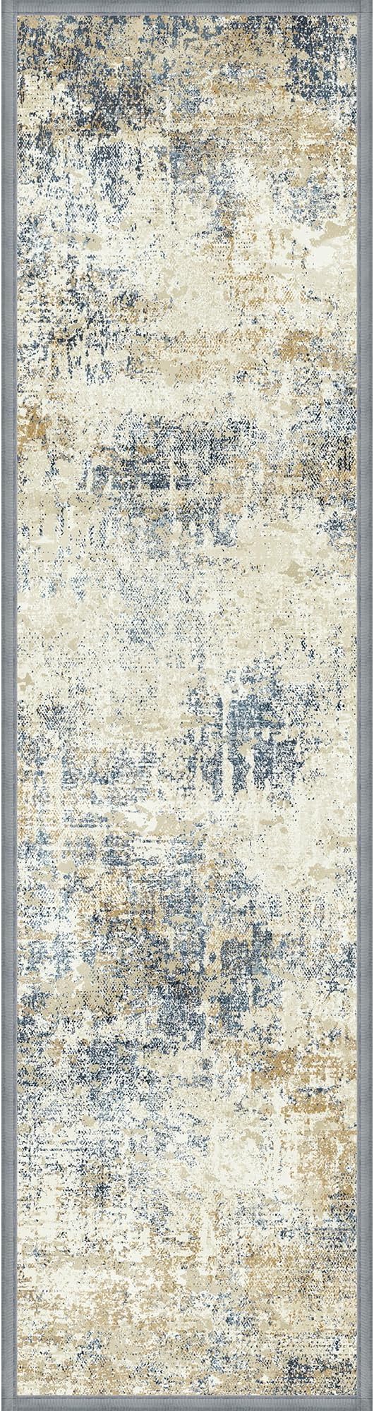 Carpet Stair Treads Non Slip 15PCS, 8" X 30" Edging Stair Runner for Wooden Steps Indoor, Resistant Stair Rugs with Reusable TPE Adhesive Backing, Residue Mat for Elders, Pets, Ivory/Denim