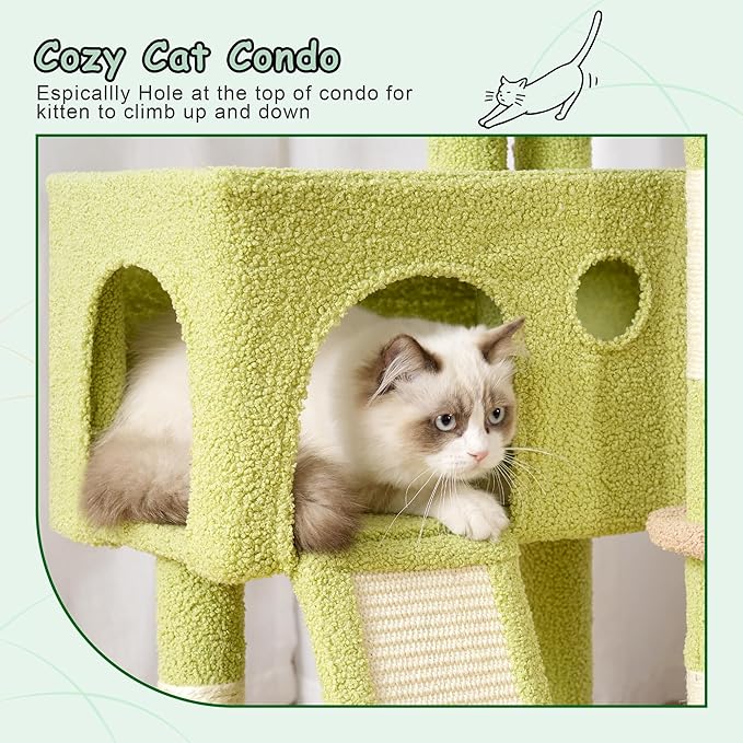 Gitelsnour Cat Tree, 41.3" Cat Tower for Indoor Kittens with Scratching Board and Posts, Multi-Level Cozy Cat Condo with 2 Perches, Hammock, Balls, Green and Yellow GCT005SGY