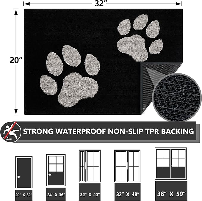 FONEYI Indoor Door Mat, 20"x32" Dog Mats for Muddy Paws, Rubber Backing Non Slip Super Absorbent Washable Entryway Rug, Low-Profile Front Back Door Mats, Inside Floor Doormats for Entryway, Black