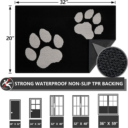 FONEYI Indoor Door Mat, 20"x32" Dog Mats for Muddy Paws, Rubber Backing Non Slip Super Absorbent Washable Entryway Rug, Low-Profile Front Back Door Mats, Inside Floor Doormats for Entryway, Black