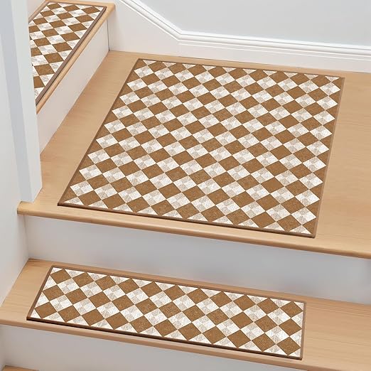 Non-Slip Carpet Stair Treads 1PCS, 30"x30" Peel and Stick Stair Runner for Wooden Steps Indoor, Washable Reusable Adhesive Backing, Pet-Friendly Safety Mats for Kids, Elders, Dogs