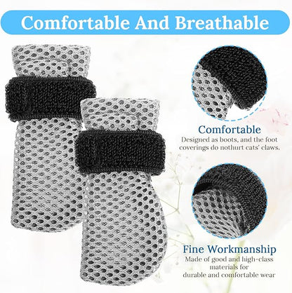 Qianyu 4 Pcs Cat Boots Anti Scratch Mittens Gloves Mesh Cat Claw Protectors Foot Covers Adjustable Breathable Kitten Shoes to Prevent Scratching for Pet Bathing Feeding Cutting Nails Trimming