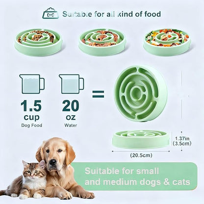 Pet Slow Feeder Bowl - Anti-Choking Maze Design, Universal for Dogs & Cats, Anti-Slip & Anti-Tip (Bowl-Light Green)