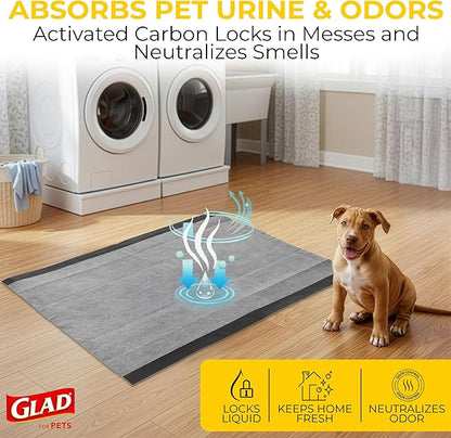 Glad for Pets Extra Large Charcoal Dog Training Pads, Absorbent Leak Proof Pee Pads for Dogs and Puppies, Odor Control Potty Pads with Activated Carbon, 28 x 30 Inches, 50 Count