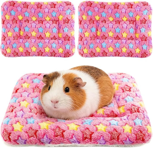 Guinea Pig Bed, 2 Pack (12x10 Inch) Soft Plush Small Animal Bed Mat, Washable Bedding Blanket Sleeping Warm Pad for Bunny, Rat, Ferret, Chinchilla