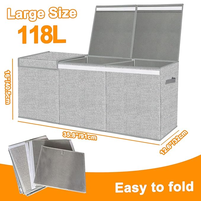 Extra Large Toy Box for Girls Boys - Collapsible Kids Toy Chest Boxes Organizers and Storage for Livingroom,Playroom,Closet 35.8"x12.6"x16"(Grey)
