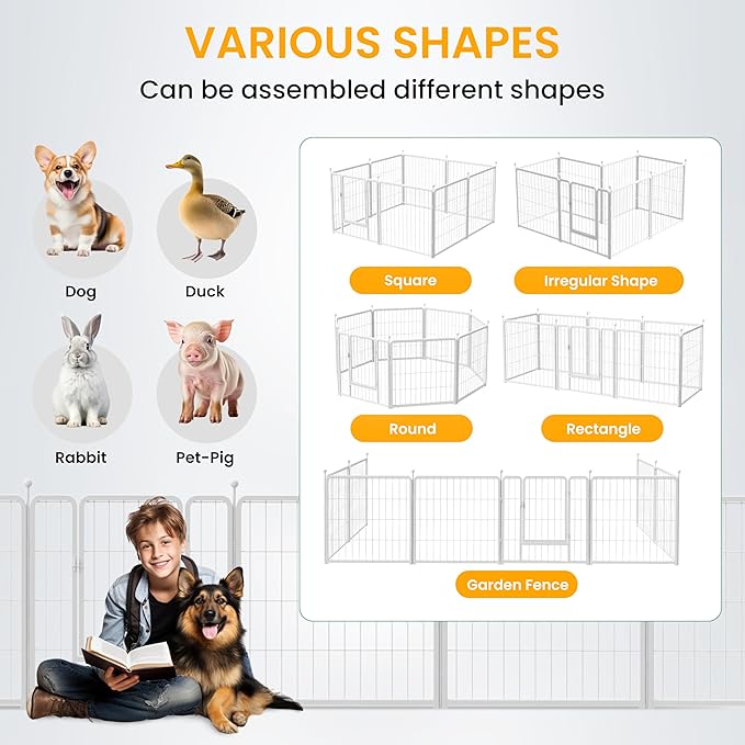 Dog Playpen 40 Inch 8 Panels, Ideal Dog Fence for Small/Medium/Large Dogs Indoor & Outdoor Bliss, Perfect Dog Pen for Camping, Yard, RV, Garden Fence, White