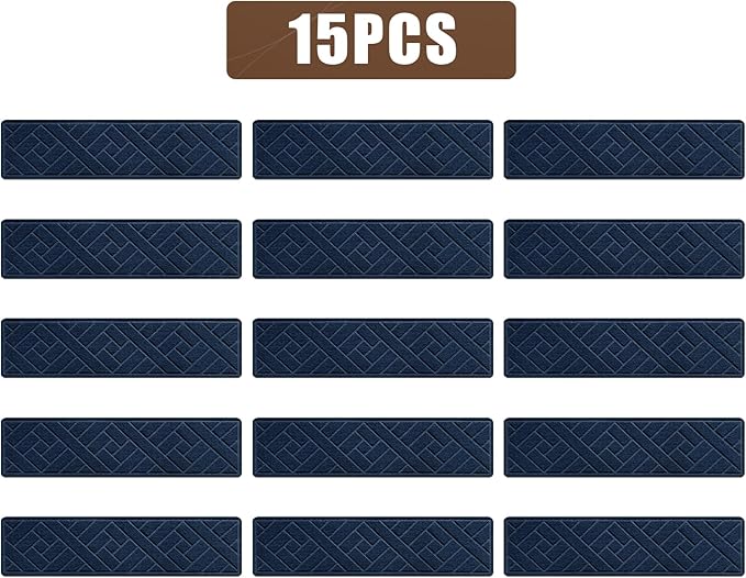 Non-Slip Carpet Stair Treads for Indoor Wooden Steps, Made of Polyester and Reusable Adhesive, Suitable for Kids Elders and Pets of 15 Pack 8 "X 30" （Navy Lines）