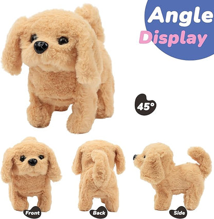 Hopearl Walking Dog Golden Retriever Interactive Electronic Pet Plush Toy Puppy Woof and Moving Animated Nodding Head Gifts for Toddlers Birthday, Brown, 7''