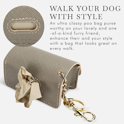 NINA WOOF Leather Poop Bag Holder- Versatile Vegan Leather Waste Bag Holder for Dog Poop, Accessories, & Leash, Reusable Pet Waste, Trash, Pet Diaper & Poop Bags Small Pouch Holder (Grey)
