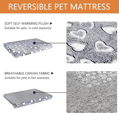 VANKEAN Reversible Dog Crate Mat, Stylish Bed with Waterproof Linings and Removable, Washable Cover, Firm Support Pad for Small to XX-Large Dogs, Grey
