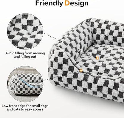 JOEJOY Dog Bed for Large Medium Small Dogs - Rectangle Orthopedic Dog Sofa Bed, Cute Modern Puppy Bed with Jacquard Shaggy Plush & Anti Slip Bottom, 35x25x10inches, Grey