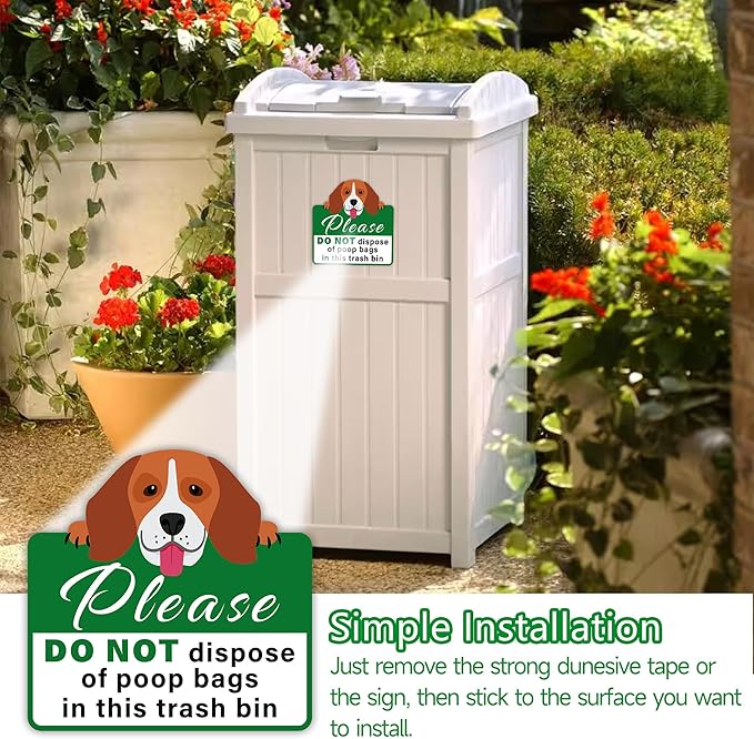 Please Do Not Dispose Poop Bags in Trash Bin Sign, Self-Adhesive Weatherproof Do not Throw Dog Poop Bag in This Trash Can Sticker, Trash Can Lable for Home, House, Yard, Restaurant（7.9" x 7.9"）
