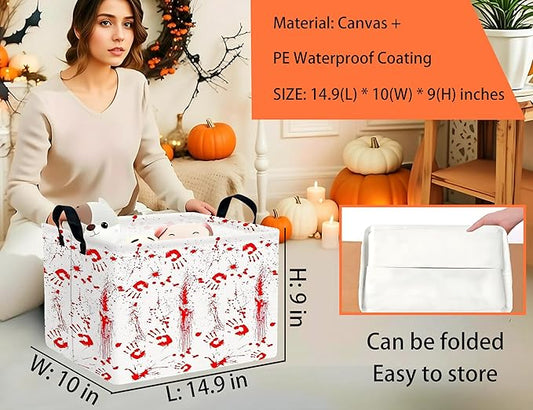Large Halloween Themed Candy Gift Boo Basket for Kids Baby Personalized Adults Storage Bin Fall Decor(Fingerprint Blood Stain)