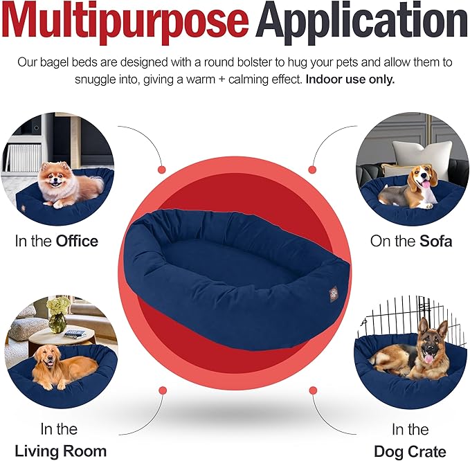 Majestic Pet 52 Inch Suede Calming Dog Bed Washable – Cozy Soft Round Dog Bed w/Spine Support for Dogs to Rest Head - Fluffy Donut Dog Bed 52x35x11 (Inch) - Round Pet Bed X- Large – Navy (2025)