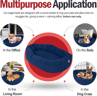 Majestic Pet 32 Inch Suede Calming Dog Bed Washable – Cozy Soft Round Dog Bed with Spine Support for Dogs to Rest Their Head - Fluffy Donut Dog Bed 32x23x7 (Inch) - Round Pet Bed Medium – Navy (2025)