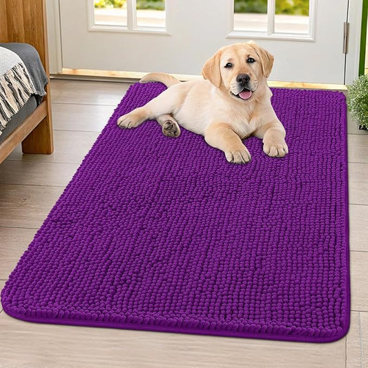 Smiry Dog Door Mat for Muddy Paws 40x32, Absorbs Moisture and Dirt Doormat, Non-Slip Washable Quick Dry Chenille Front Door Mat Indoor Entrance, Entryway Carpet for Inside Floor, Purple