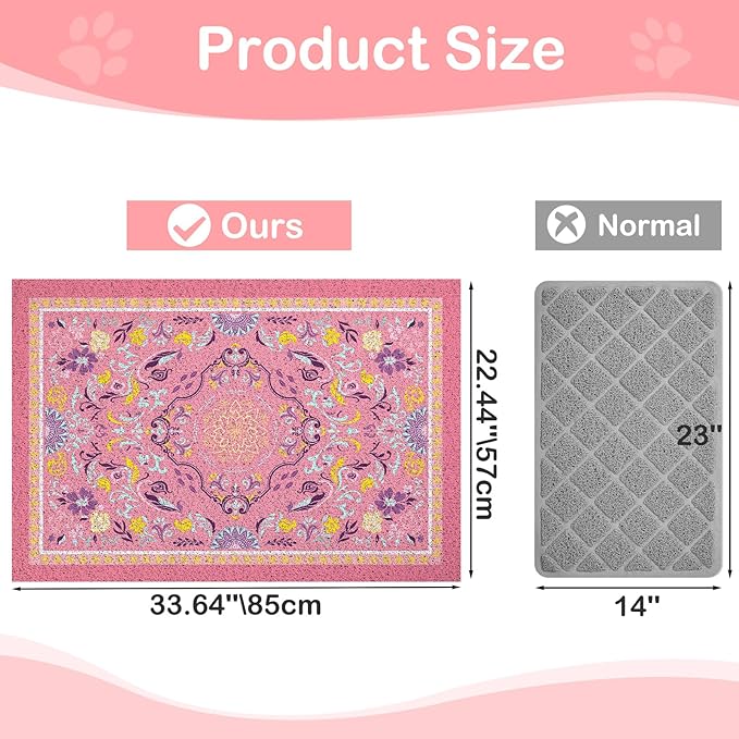 Glittme Cat Litter Mat with Non-Slip Bottom Litter Box Mat 33"X22" Litter Trapping Mat Easy to Clean Washable Cat Food Mat for Kitty,L
