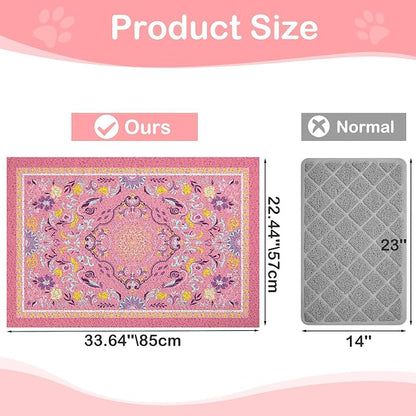 Glittme Cat Litter Mat with Non-Slip Bottom Litter Box Mat 33"X22" Litter Trapping Mat Easy to Clean Washable Cat Food Mat for Kitty,L
