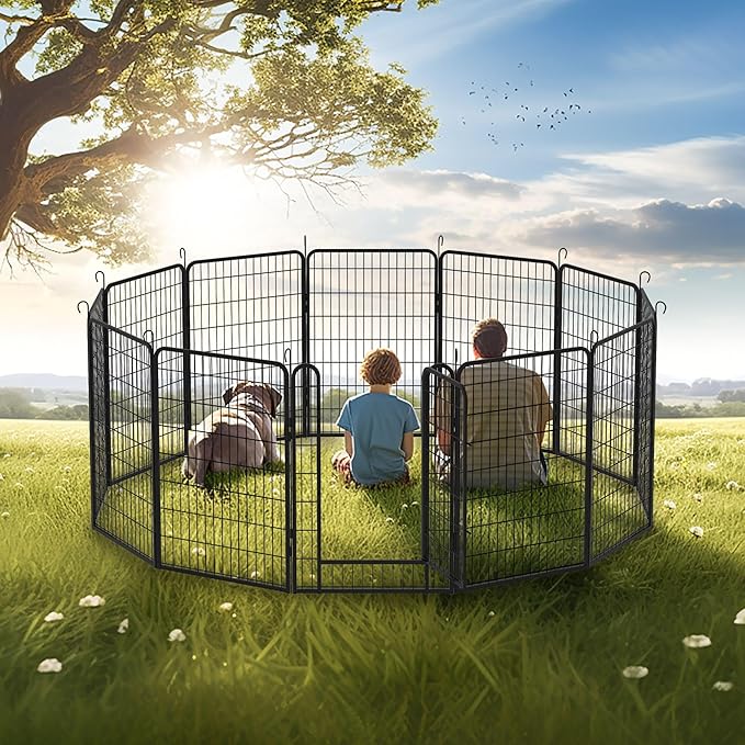 Dog Playpen Indoor - Pet Fence Puppy Exercise Pen for Yard Gate 6/8/12/16Panel Heavy Duty Crates with Doors Metal Dog Pen for Camping Outdoor (Black 12 Panels, 39.37''H)
