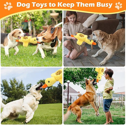 Yellow Duck Plush Dog Toys with Squeaks, Food Hiding Function & Interactive Play - Durable & Fun for Large, Medium & Small Dogs