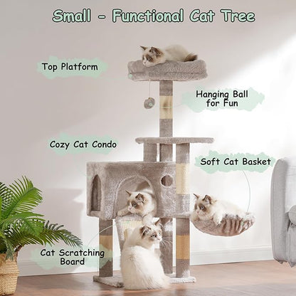 Gitelsnour Cat Tree, 41.3" Cat Tower for Indoor Kittens with Scratching Board and Posts, Multi-Level Cozy Cat Condo with 2 Perches, Hammock, Balls, Light Gray GCT005SW