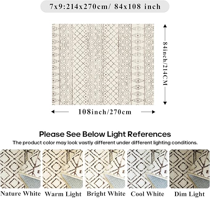 7x9 Area Rug for Living Room - Washable Rugs Moroccan Non-Slip Pet Friendly Stain Resistant Carpets for Bedroom Soft Low Pile Rug 7x9 Geo Beige