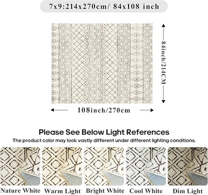 7x9 Area Rug for Living Room - Washable Rugs Moroccan Non-Slip Pet Friendly Stain Resistant Carpets for Bedroom Soft Low Pile Rug 7x9 Geo Beige