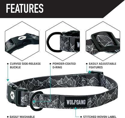Wolfgang Heavy Duty, Adjustable Dog Collar with Quick Release Nylon Buckle for Walking & Training, WolfMountain Print, Small