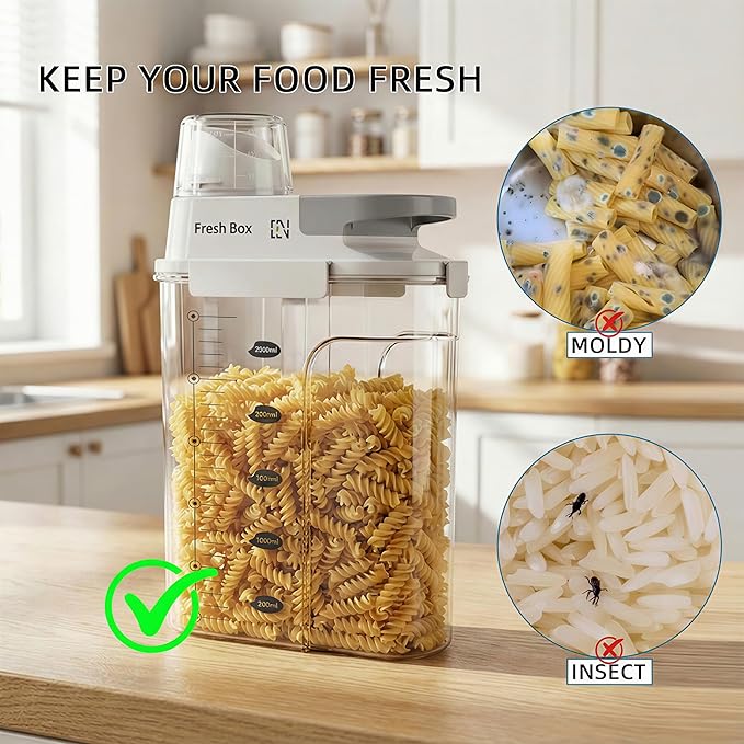 Rice Storage Container, 5.5lb Grain Dry Food Flour Bin, Pet Dog Cat Food Dispenser with Measuring Cup, BPA-Free Clear Plastic Kitchen and Pantry Sugar Organizer