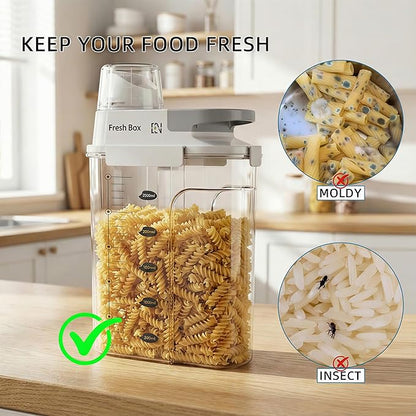 Rice Storage Container, 5.5lb Grain Dry Food Flour Bin, Pet Dog Cat Food Dispenser with Measuring Cup, BPA-Free Clear Plastic Kitchen and Pantry Sugar Organizer