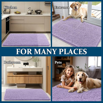 OLANLY Dog Door Mat for Muddy Paws 47x20, Absorbs Moisture and Dirt, Absorbent Non-Slip Washable Doormat, Quick Dry Chenille Mud Mat for Dogs, Entry Indoor Entryway Carpet for Inside Floor, Lavender